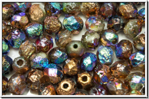 Bhm. Glasschliffperle, feuerpol., 6mm, crystal, trans., glittery bronze, getzt, 25 Stk.