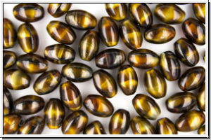 Bhm. Glasperle, Olive, 9x6mm, tigeraugenoptik, 10 Stk.