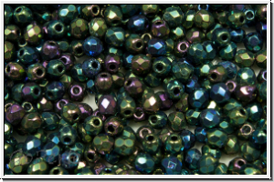 Bhm. Glasschliffperle, feuerpol., 3mm, green, met., iris., 50 Stk.