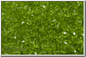 Bhm. Glasschliffperle, feuerpol., 3mm, olivine, dk., trans., 50 Stk.