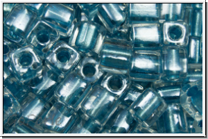 SB-04-2606, MIYUKI Squares, 4mm, crystal, trans., met. sapphire-ld., 15g