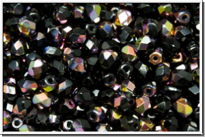 Bhm. Glasschliffperle, feuerpol., 4mm, black, op., half vitex, 50 Stk.