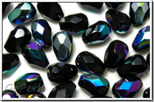 Bhm. Glasschliffperle, Tropfen, 7x5mm, black, op., AB, 15 Stk.