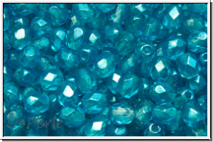 Bhm. Glasschliffperle, feuerpol., 4mm, crystal, trans., half wax turquoise, 50 Stk.