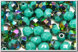 Bhm. Glasschliffperle, feuerpol., 6mm, turquoise, op., half vitrail medium, 25 Stk.