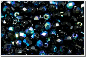 Bhm. Glasschliffperle, feuerpol., 4mm, black, op., AB, 50 Stk.