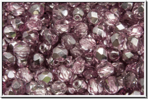 Bhm. Glasschliffperle, feuerpol., 4mm, crystal, trans., half apollo, lt. amethyst, 50 Stk.