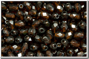 Bhm. Glasschliffperle, feuerpol., 4mm, topaz, sm., dk., trans., 50 Stk.