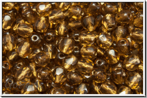 Bhm. Glasschliffperle, feuerpol., 4mm, topaz, sm., lt., trans., brass-ld., 50 Stk.