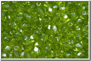 Bhm. Glasschliffperle, feuerpol., 4mm, olivine, trans., luster, 50 Stk.