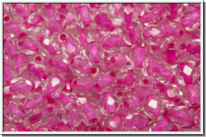 Bhm. Glasschliffperle, feuerpol., 4mm, crystal, trans., pink-ld., 50 Stk.