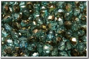 Bhm. Glasschliffperle, feuerpol., 4mm, aquamarine, trans., half celsian, 50 Stk.