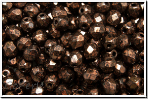 Bhm. Glasschliffperle, feuerpol., 4mm, bronze, dk., met., antique, 50 Stk.