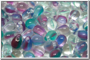 Drop Beads, 4x6mm, crystal, trans., turquoise/violet ombriert, 20 Stk.