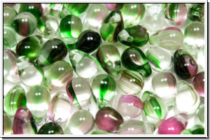 Drop Beads, 4x6mm, crystal, trans., green/fuchsia ombriert, 20 Stk.