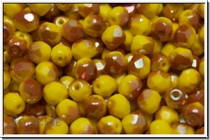 Bhm. Glasschliffperle, feuerpol., 4mm, yellow, op., half apricot, 50 Stk.