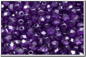 Bhm. Glasschliffperle, feuerpol., 4mm, crystal, trans., half wax purple, 50 Stk.