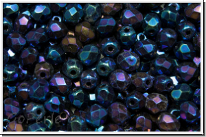 Bhm. Glasschliffperle, feuerpol., 4mm, blue, met., iris., 50 Stk.