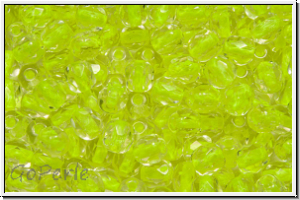 Bhm. Glasschliffperle, feuerpol., 4mm, crystal, trans., neon yellow-ld., 50 Stk.