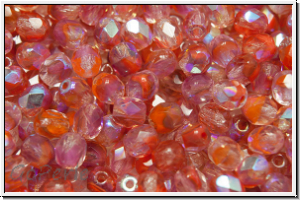 Bhm. Glasschliffperle, feuerpol., 4mm, crystal red ombriert, trans., AB, 50 Stk.