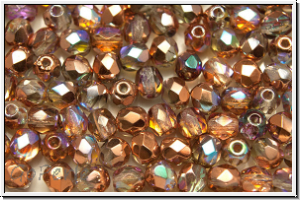 Bhm. Glasschliffperle, feuerpol., 4mm, crystal, trans., copper AB, 50 Stk.