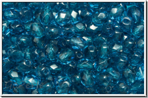 Bhm. Glasschliffperle, feuerpol., 4mm, capri blue, med., trans., 50 Stk.