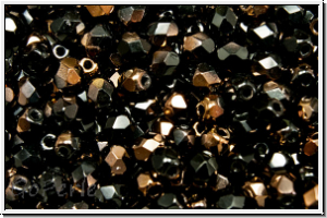 Bhm. Glasschliffperle, feuerpol., 4mm, black, op., half copper, 50 Stk.