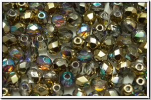 Bhm. Glasschliffperle, feuerpol., 4mm, crystal, trans., golden AB, 50 Stk.