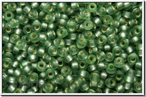 RR-15-1630, MIYUKI Rocailles, 15/0, green, moss. trans., silver-ld., semi matte, 5g