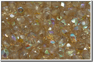 Bhm. Glasschliffperle, feuerpol., 4mm, crystal, trans., honey luster, AB, 50 Stk.