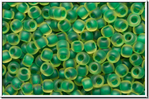 R-11-0242f, TOHO Rocailles, 11/0, jonquil, trans., emerald-ld., matte, 10g