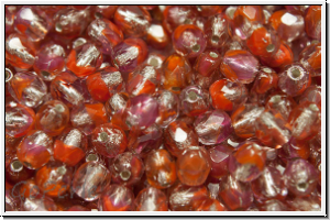 Bhm. Glasschliffperle, feuerpol., 4mm, crystal red ombriert, trans., silver-ld., 50 Stk.