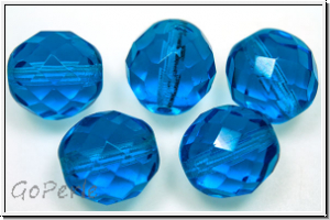 Bhm. Glasschliffperle, feuerpol., 12mm, capri blue, trans., 5 Stk.