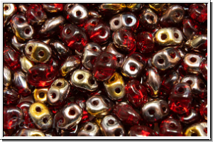 SD-90080-27101, SuperDuo Beads, siam ruby, trans., half capri gold, 10g