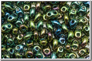 PRECIOSA TWIN Beads, green, met., iris, 10g