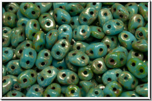 SD-63030-43400, SuperDuo Beads, aqua, op., silver picasso, 10g