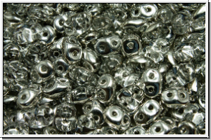 SD-00030-27001, SuperDuo Beads, crystal, trans., half silver, 10g