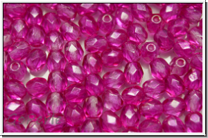 Bhm. Glasschliffperle, feuerpol., 4mm, crystal, trans., pink coated, 50 Stk.