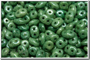 SD-03000-14459, SuperDuo Beads, white, op., green marbled, 10g