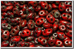 SD-93220-43400, SuperDuo Beads, red, op., silver picasso, 10g