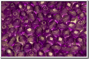 Bhm. Glasschliffperle, feuerpol., 4mm, crystal, trans., magenta coated, 50 Stk.