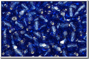 Bhm. Glasschliffperle, feuerpol., 4mm, cobalt, lt., trans., silver-ld., 50 Stk.