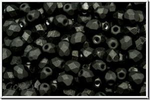 Bhm. Glasschliffperle, feuerpol., 4mm, black, op., matte, 50 Stk.