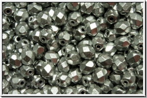 Bhm. Glasschliffperle, feuerpol., 4mm, silver, met., satin, 50 Stk.