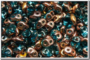 SD-60020-27101, SuperDuo Beads, aqua, trans., half capri gold, 10g