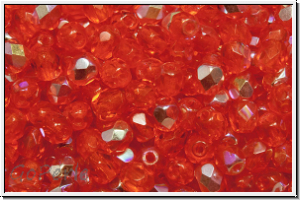 Bhm. Glasschliffperle, feuerpol., 4mm, orange, dk., trans., AB, 50 Stk.