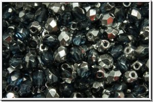 Bhm. Glasschliffperle, feuerpol., 4mm, montana, trans., half silver, 50 Stk.