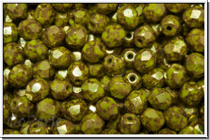 Bhm. Glasschliffperle, feuerpol., 4mm, olivine, dk., op., lila marbled, 50 Stk.