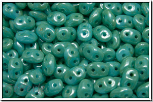 SD-63030-CMM, SuperDuo Beads, aqua, op., cream marbled, 10g