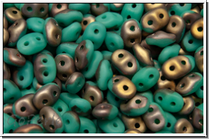 SD-63130-27171, SuperDuo Beads, turquoise, op., half capri gold, matte, 10g